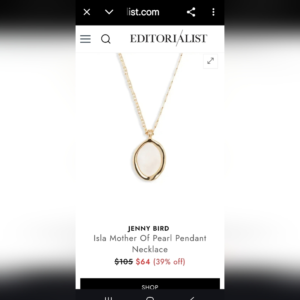 Jenny Bird Gold Tone Necklace with Cream Pendant - Picture 3 of 5